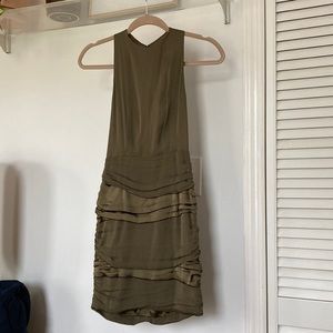 Gorgeous olive green Alice & Olivia backless mini dress w/ gold zipper.